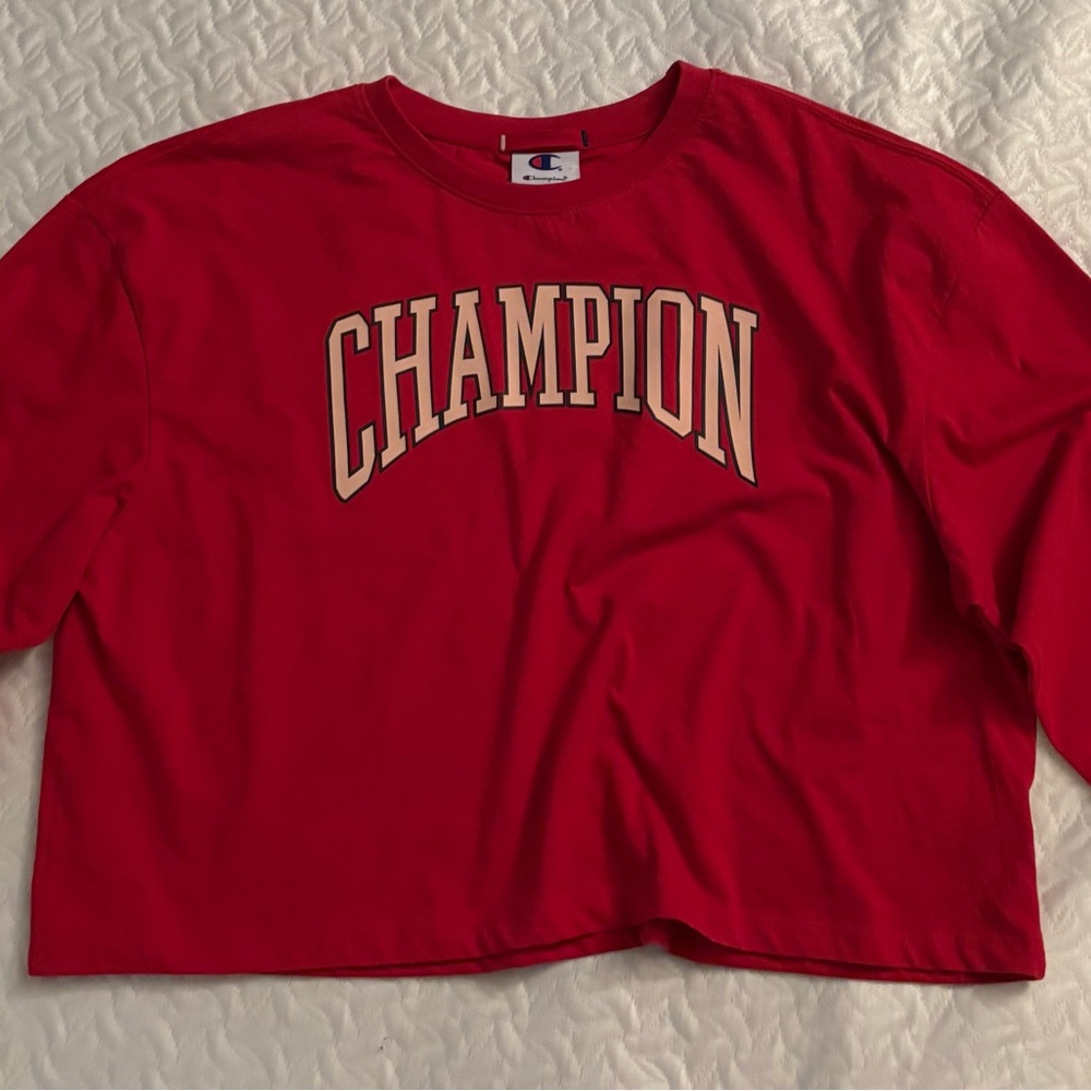Women Champion Bold Red Tee Cropped Long Sleeve